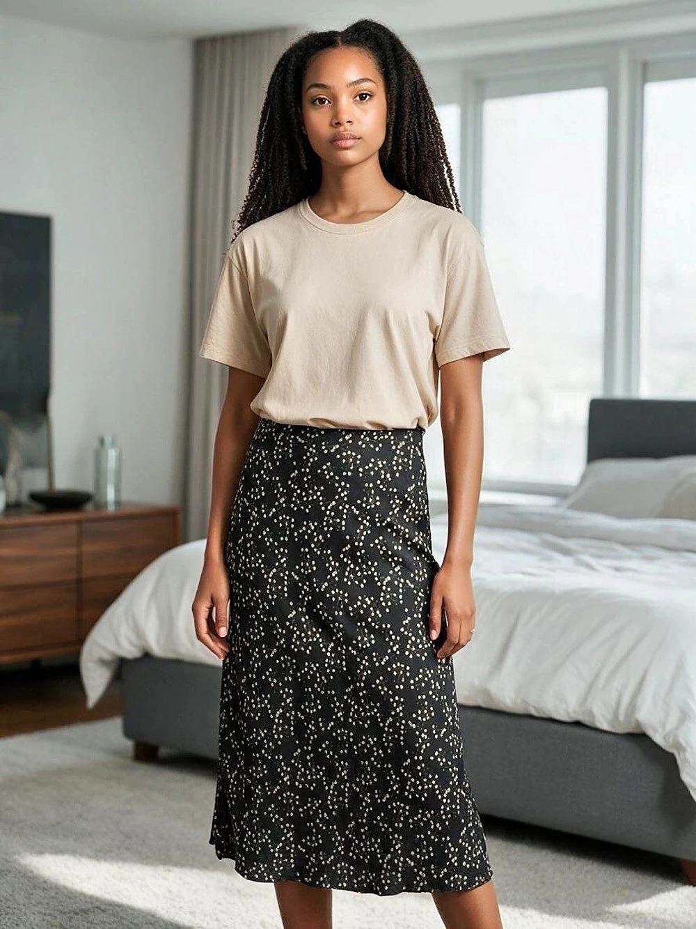 Urban Outfitters Floral Midi Skirt in Black & Yellow Size Medium